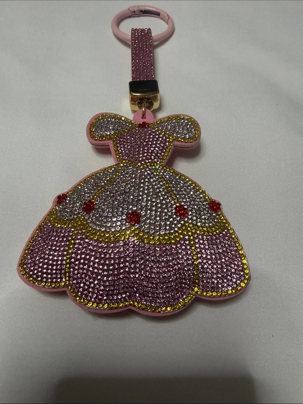 Pink Crystal Dress Keychain Bag Charm